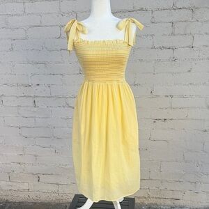 ModCloth Smocked Tie-Shoulder Midi Dress Yellow Size S